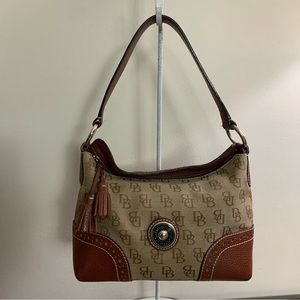 DOONEY & BOURKE Brown Beige JACQUARD & LEATHER Signature DB SADDLE Bag PURSE